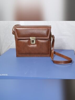 Polaroid Brown Leather Camera Shoulder Bag with Gold Hardware
